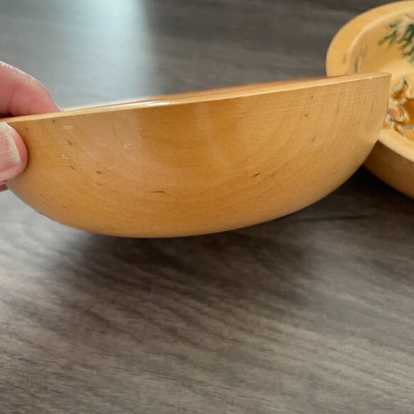 Vintage 50s Wildlife of Birchland Vermont Folk Art Handmade Deer Wood 2 Bowl Set - Picture 5 of 6